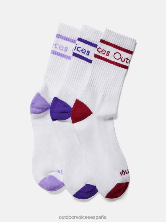 paquete de 3 calcetines ov club DX0T114 accesorio Outdoor Voices unisexo blanco/lila, blanco/morado oscuro, blanco/cardinal